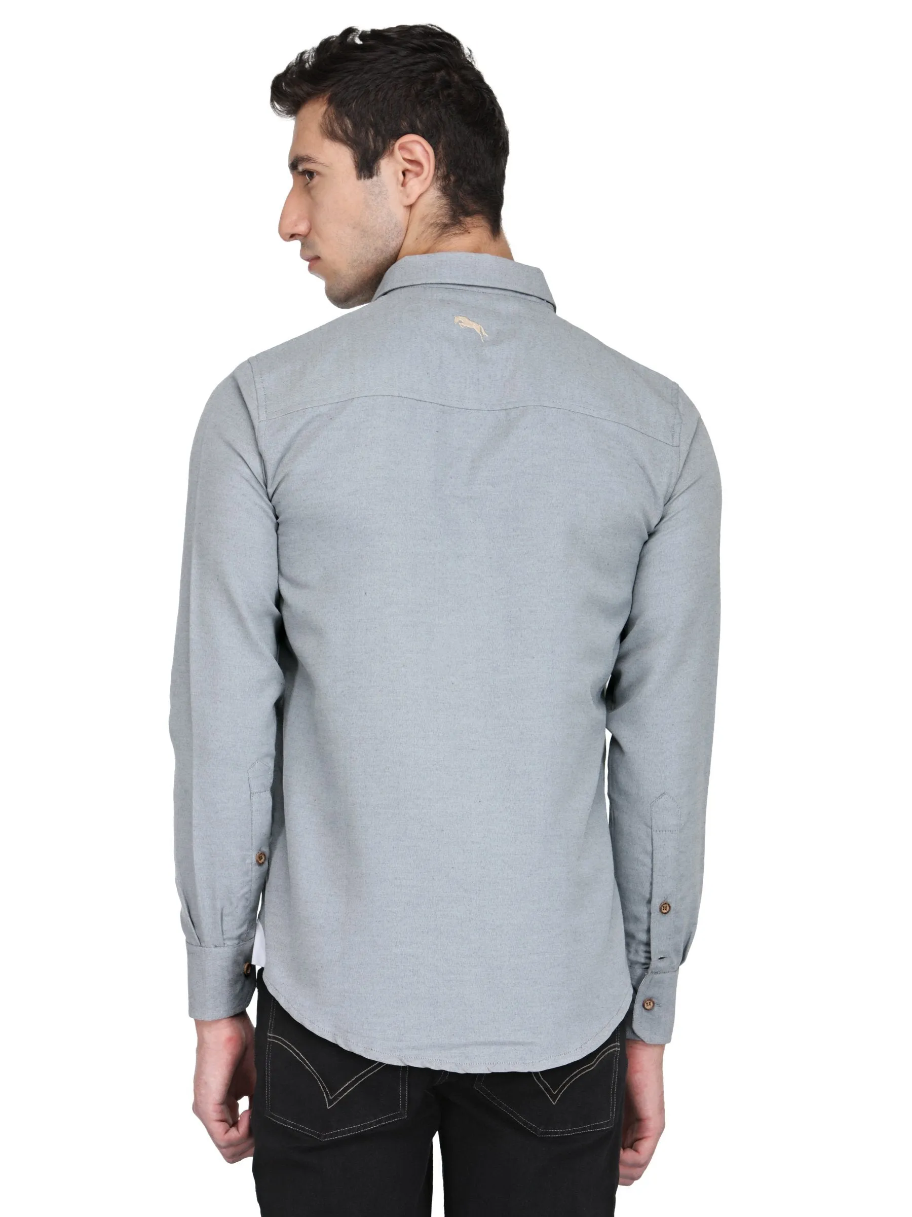 Men Slate Grey Cotton & Spandex Shirt