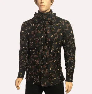 Men's Embroidered Silk Collarless Shirt