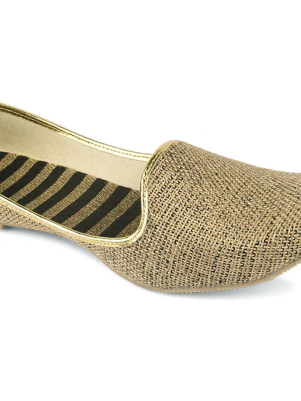 Men's Indian Ethnic Party Wear Golden Jute Footwear - Desi Colour