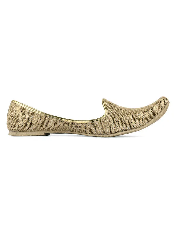 Men's Indian Ethnic Party Wear Golden Jute Footwear - Desi Colour