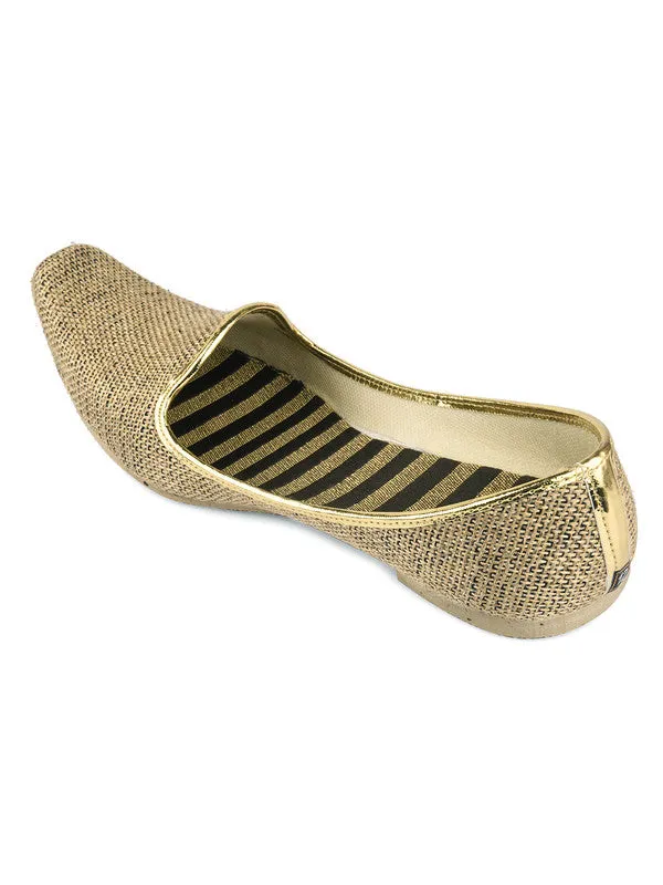 Men's Indian Ethnic Party Wear Golden Jute Footwear - Desi Colour