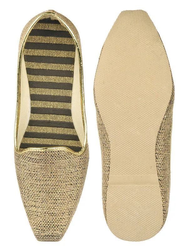 Men's Indian Ethnic Party Wear Golden Jute Footwear - Desi Colour