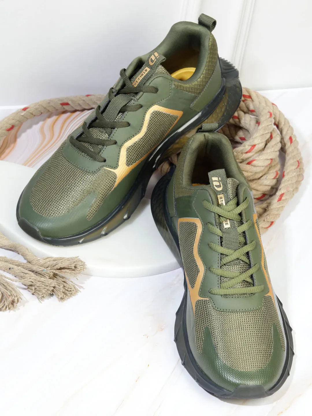 Men's Olive Translucent Sole Sneaker (ID7515)