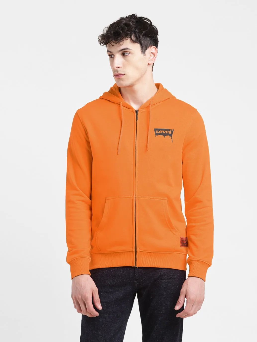 Men's Solid Orange Hooded Sweatshirt