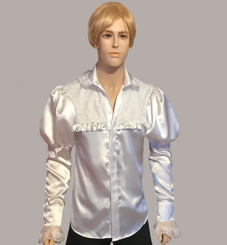 Men's Victorian Satin& Lace Details Men Shirt