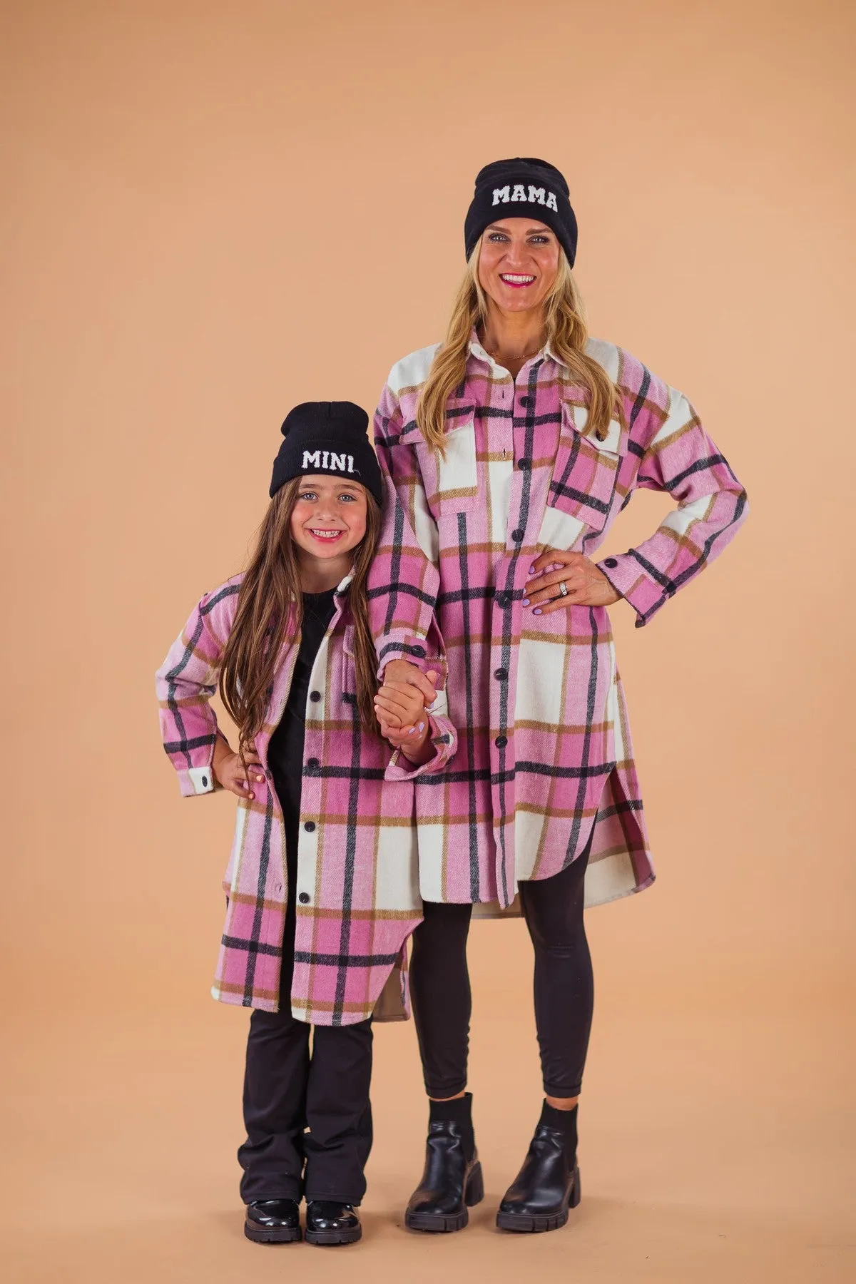 Mom & Me - Pink Plaid Long Flannel Shacket