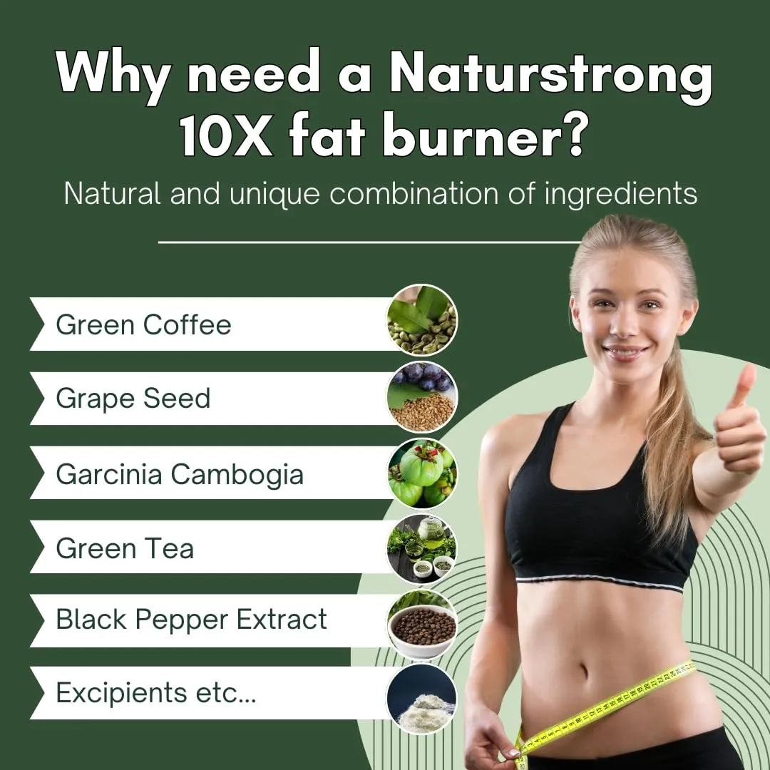 Naturstrong 100% Natural Premium Fat Burner 10X Pro 2100mg with no Chemical Used | Weight Loss Supplement for Women & Men| 60 Fat Burning Tablets with Godness of 10 Natural Effective Ingredients