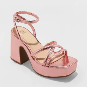 New - Women's Astro Strappy Platform Heels with Memory Foam Insole - Wild Fable Metallic Pink 12