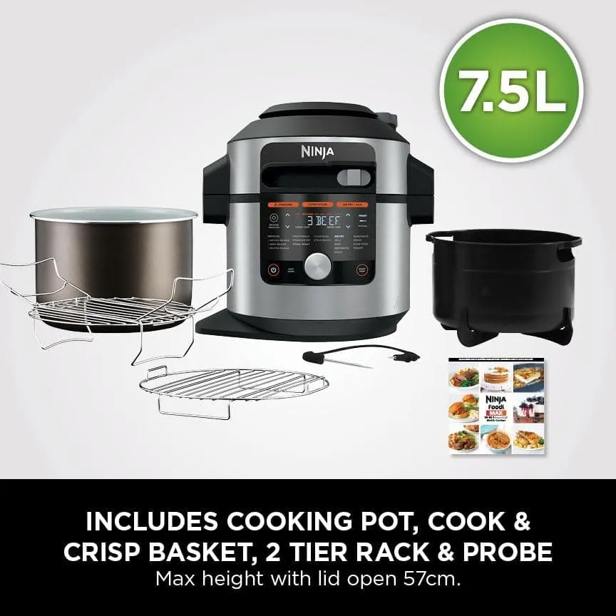 Ninja Foodi MAX 15-in-1 SmartLid Multi-Cooker 7.5L [OL750UK] - Smart Cook System, Digital Cooking Probe, Electric Pressure Cooker & Air Fryer