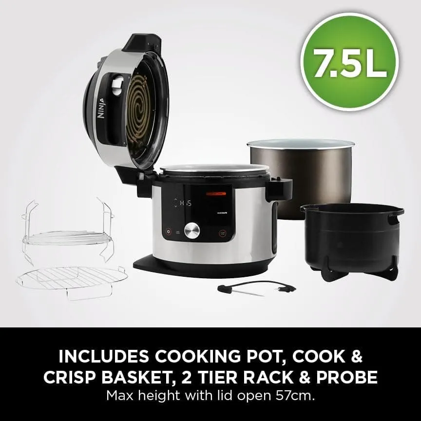 Ninja Foodi MAX 15-in-1 SmartLid Multi-Cooker 7.5L [OL750UK] - Smart Cook System, Digital Cooking Probe, Electric Pressure Cooker & Air Fryer