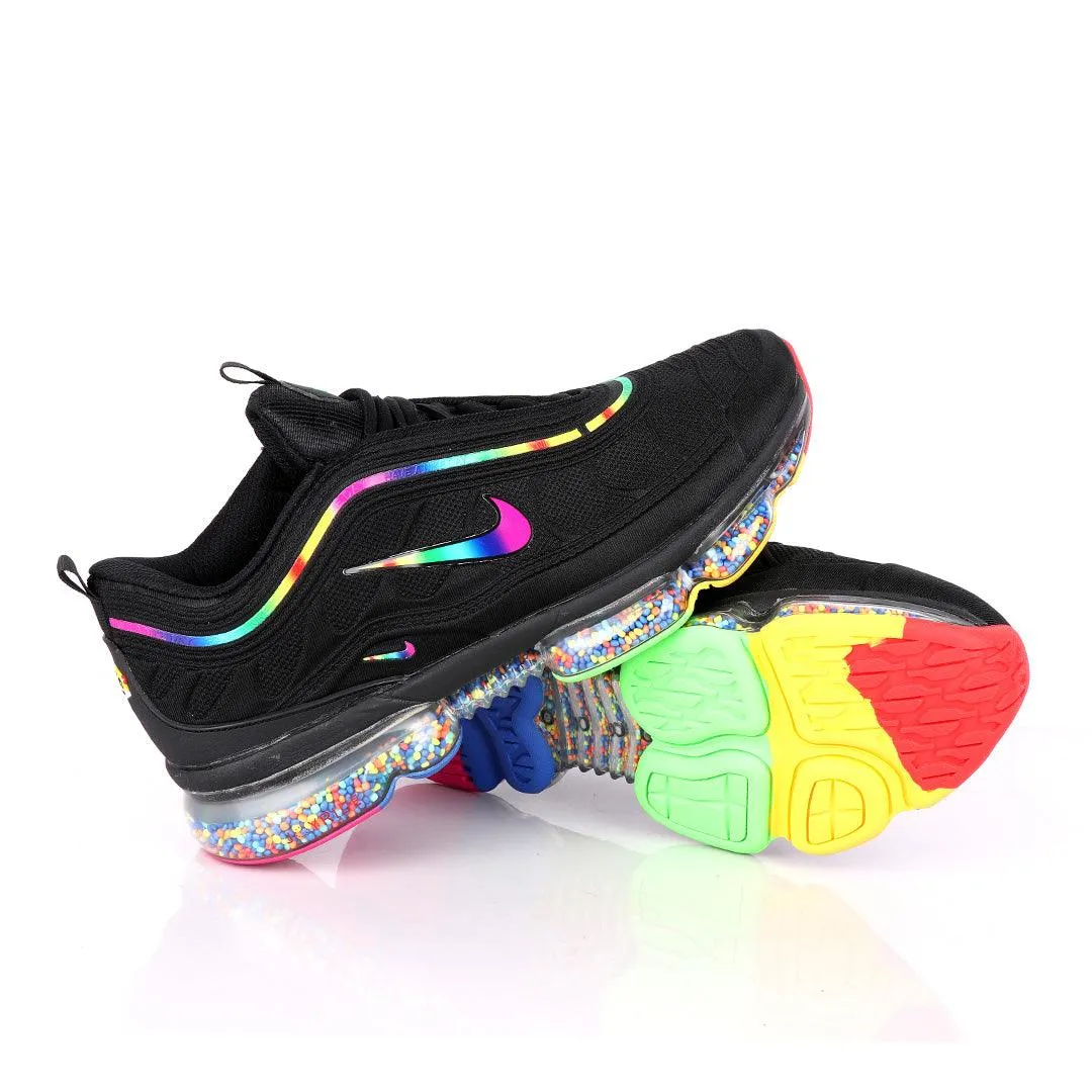 NK Max Black Sneakers With Pearl Filled Tuned Pressure Multi-colored Sole And Logo Design