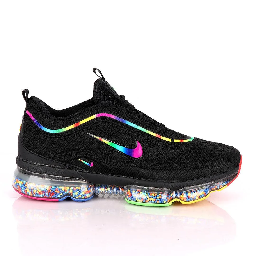 NK Max Black Sneakers With Pearl Filled Tuned Pressure Multi-colored Sole And Logo Design