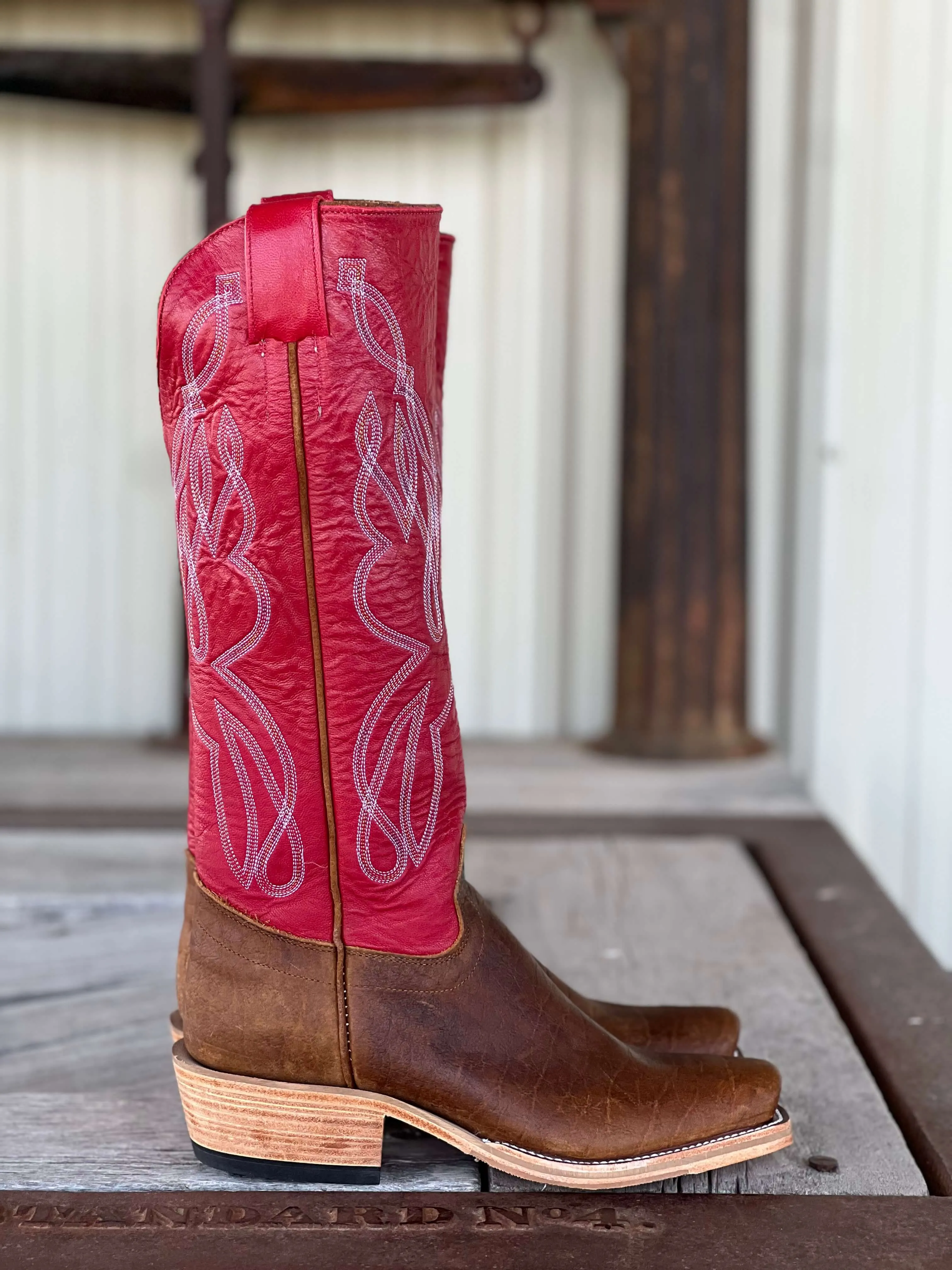 Olathe Boot Co. | Natural Brahma Bison O Toe Tall Top Boot