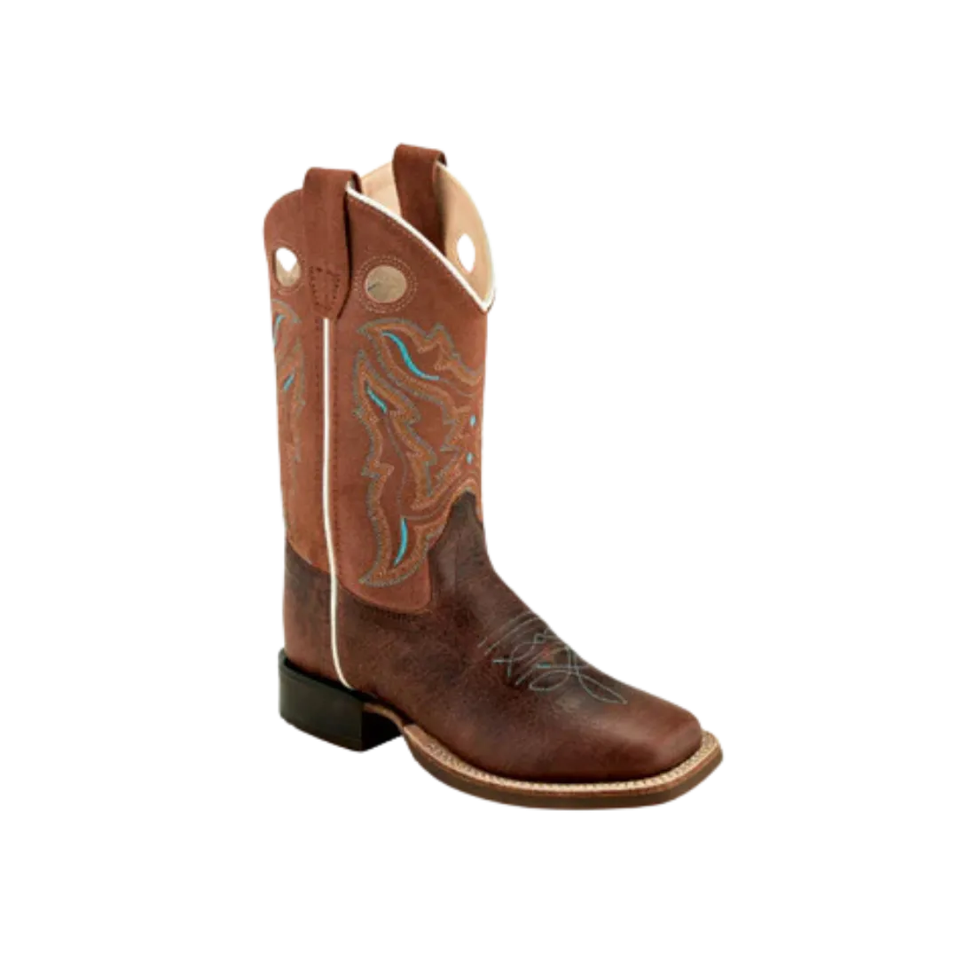 Old West Kid's Girls Broad Square Toe Brown Boots