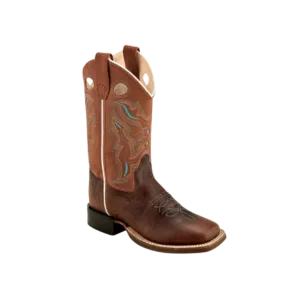 Old West Kid's Girls Broad Square Toe Brown Boots