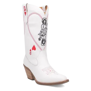 Online Exclusive | Dingo | Queen A Hearts Leather Boot in White**PREORDER