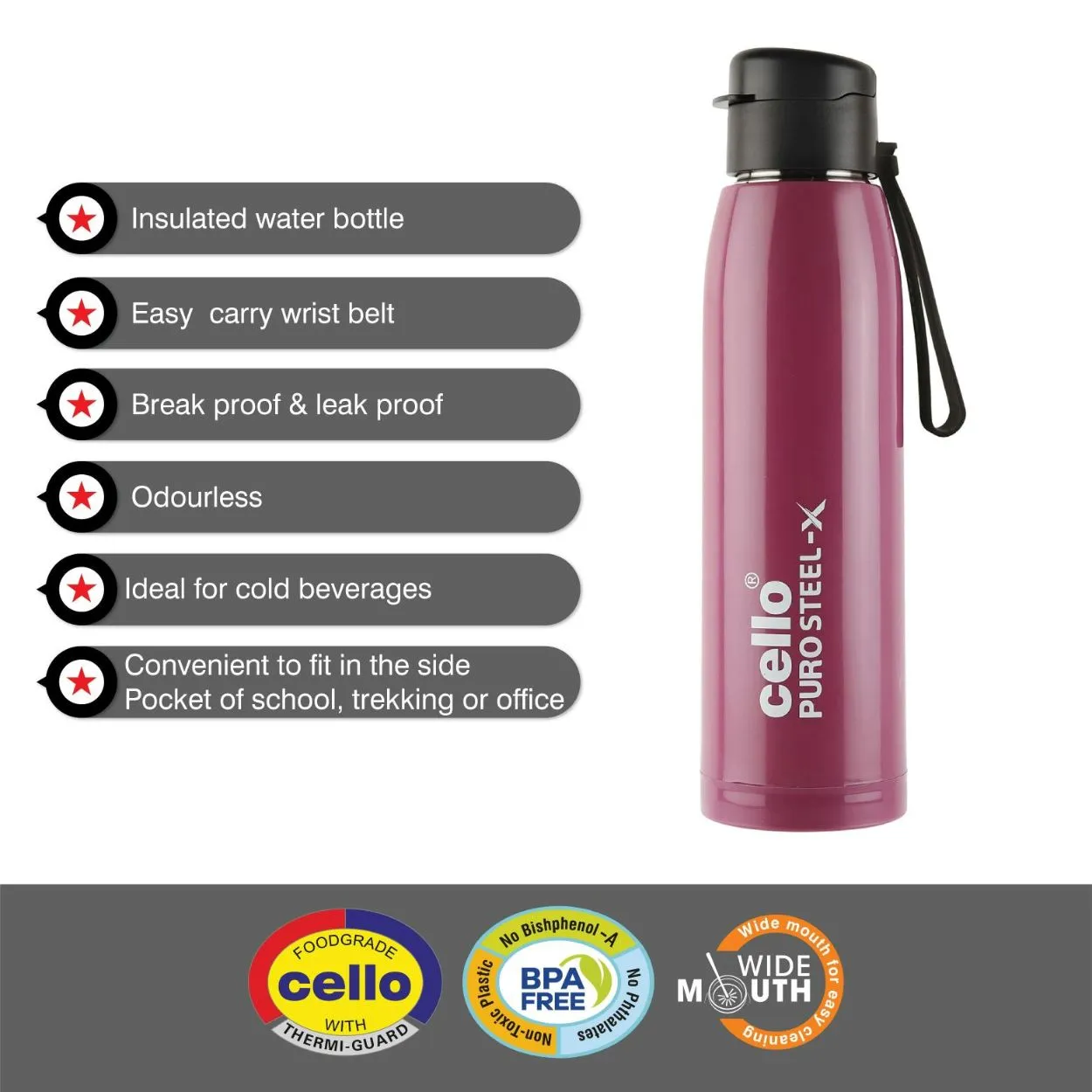 Puro Steel-X Cooper 900 Water Bottle, 740ml