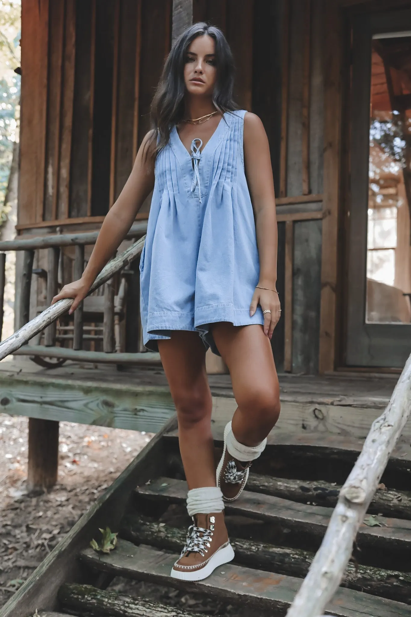 She's Got An Edge Washed Denim Romper