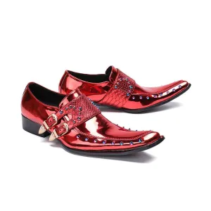 Shiny Red Pointed Patent Embossed Leather Men’s Shoes