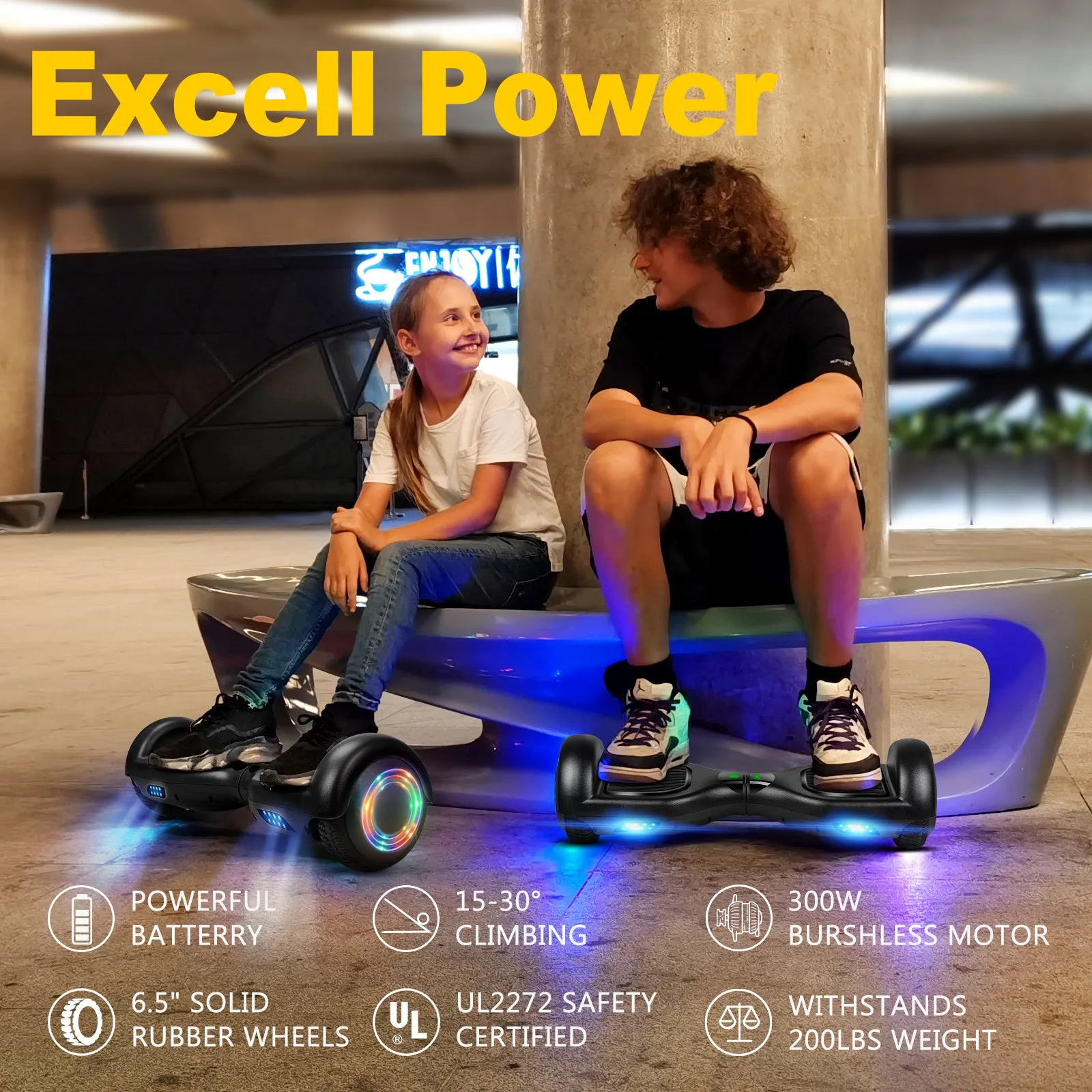 SISIGAD Hoverboard, 6.5 inch Wireless Hover board with 300W Dual Powerful Metors, Self Balancing Two Wheel Scooter with LED Lights, Black