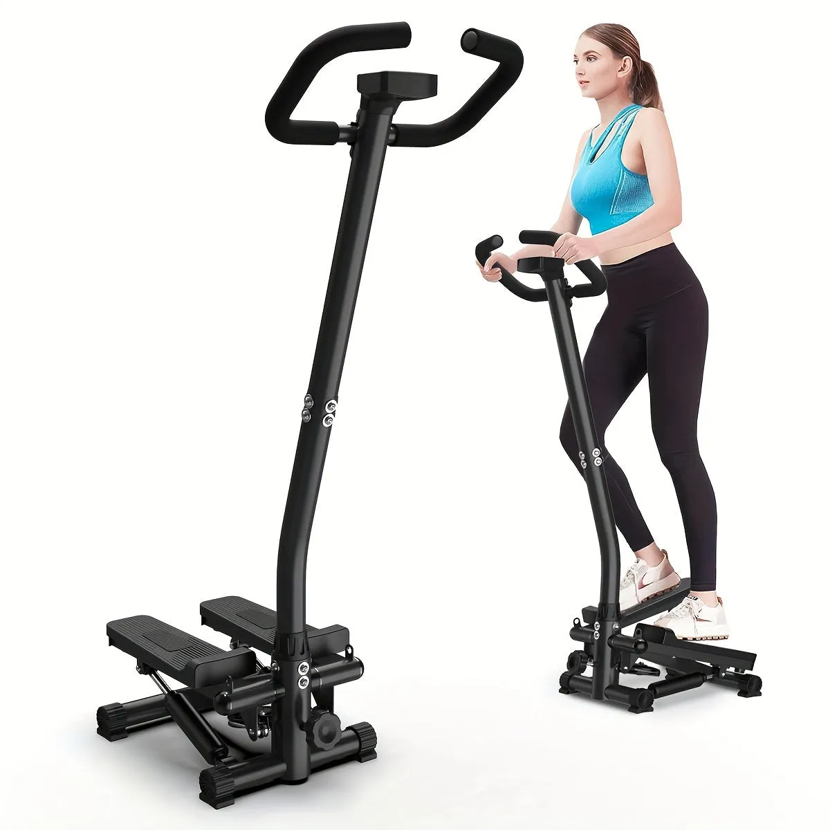 Stair stepper with handle - Mini stepper with 300 lb load capacity, hydraulic fitness stepper with LCD display