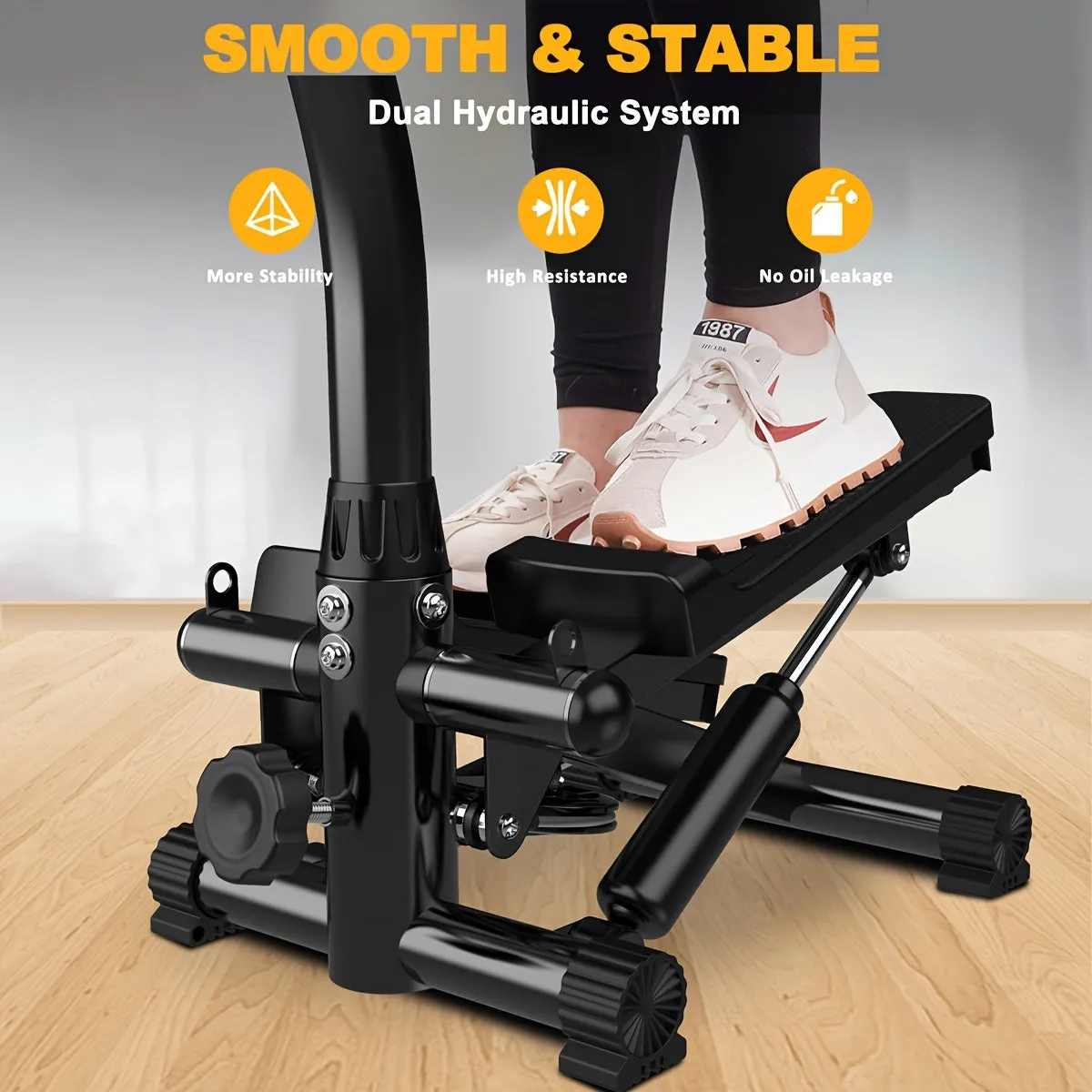 Stair stepper with handle - Mini stepper with 300 lb load capacity, hydraulic fitness stepper with LCD display