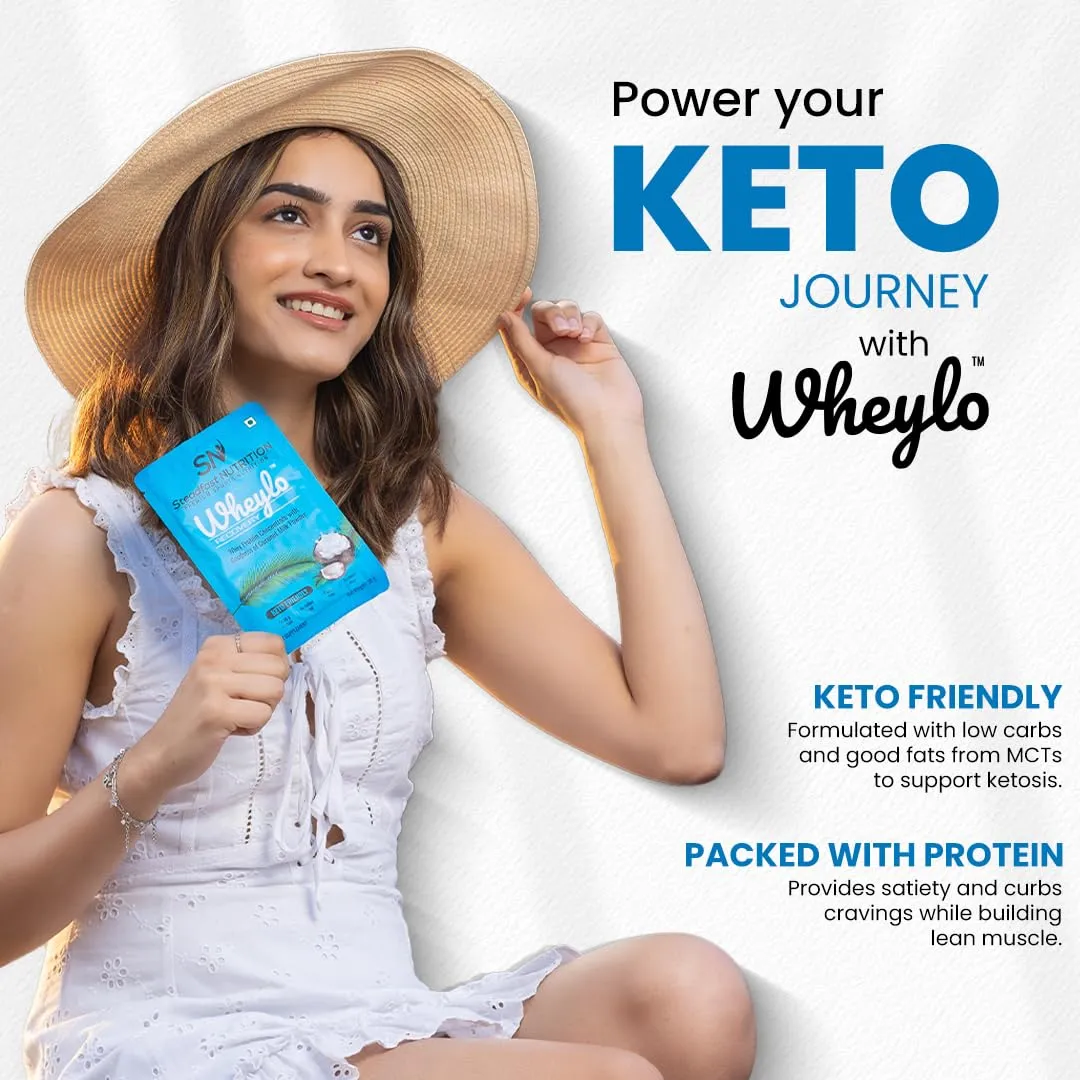 Steadfast Nutrition Wheylo Whey Protein Concentrate 80% | Keto Friendly | Contains 18.66g multifunctional Whey protein for muscle recovery and growth | Goodness of Coconut milk powder (6 sachets)