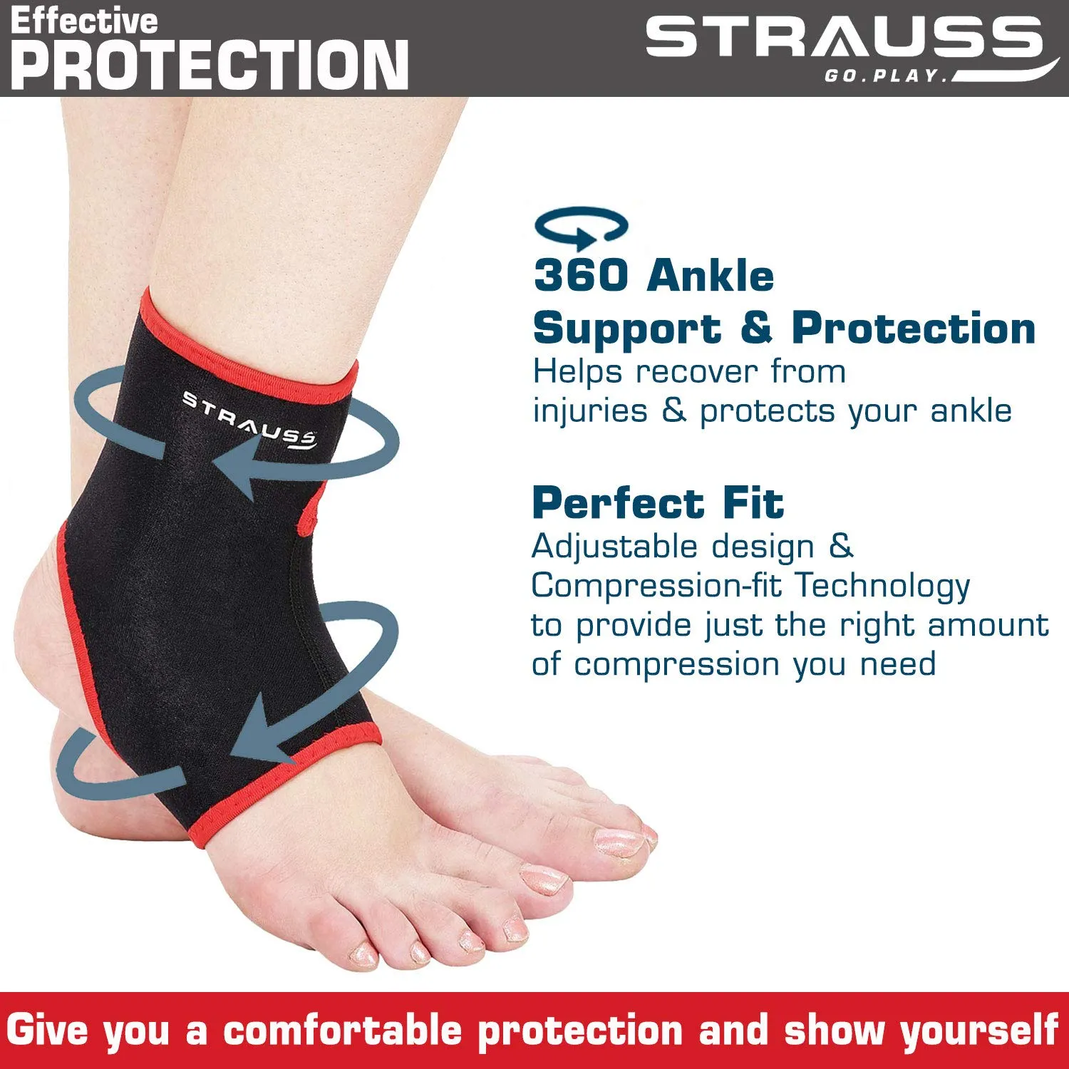 STRAUSS Adjustable Knee Support, Ankle Support, Free Size (Black, Large)