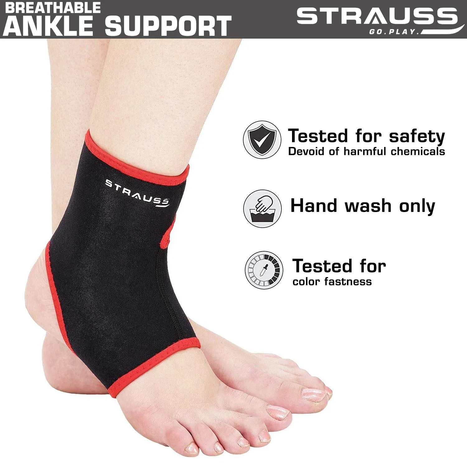 STRAUSS Adjustable Knee Support, Ankle Support, Free Size (Black, Large)