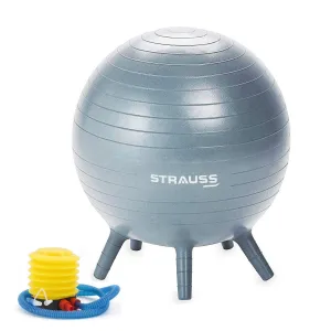 STRAUSS Anti-Burst Rubber Gym Ball Stability Legs with Free Foot Pump | Round Shape Swiss Ball for Exercise, Workout, Yoga, Pregnancy, Birthing, Balance & Stability, 55 cm, (Grey)