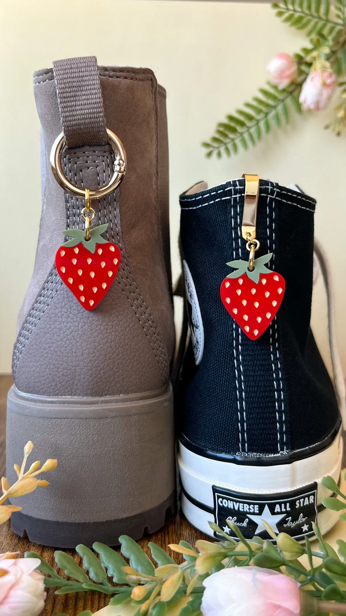 Strawberry Shoe Accessory | Pull Loop Boot Charm, Shoe Charm, High Top Sneaker Clip or Boot Clip, Acrylic Shoe Keychain