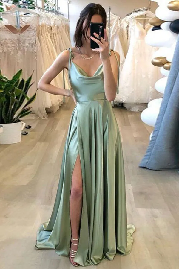 Stylish Silk like Satin Spaghetti Straps A-line Prom Dresses, Evening Dress,celebrity dresses