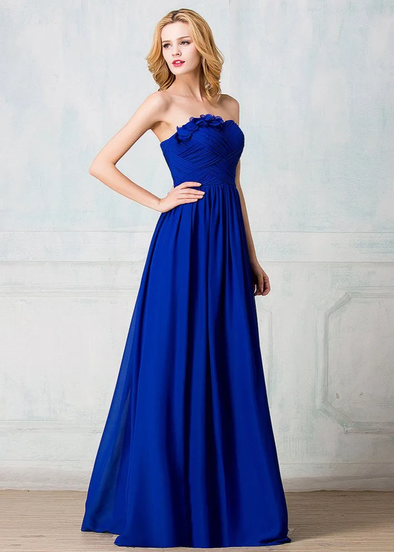 Sweetheart strapless full-length chiffon long prom dress