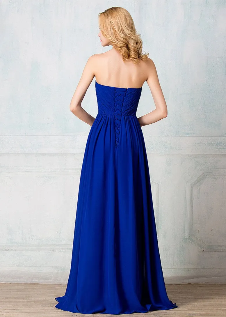 Sweetheart strapless full-length chiffon long prom dress