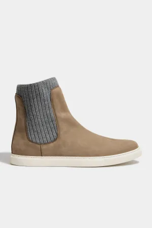 Taupe chelsea boot with knit - Made In Italy