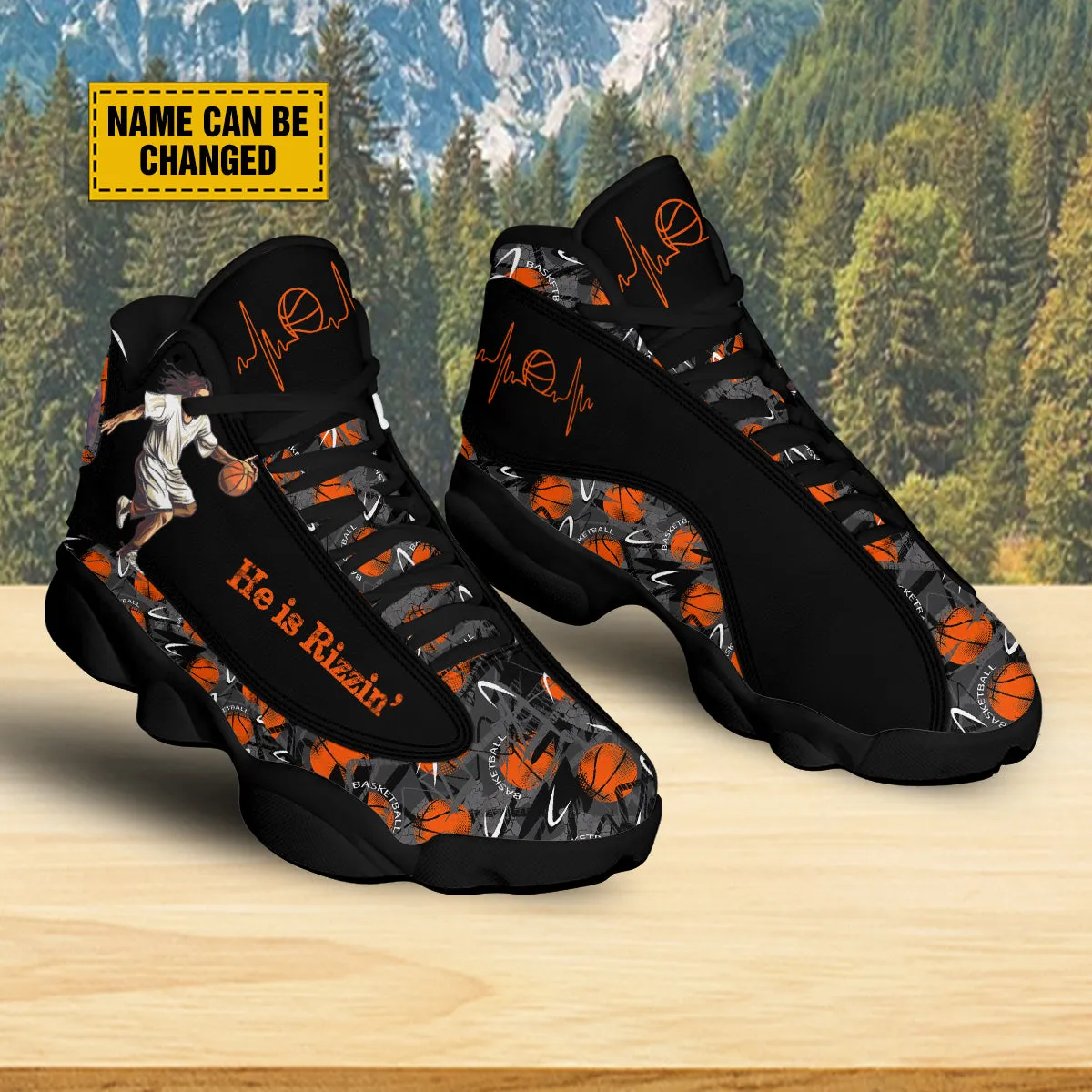 Teesdily | Jesus Basketball Customized Sport Shoes, Jesus He Is Rizzin Shoes, Basketball Pattern Shoes, Basketball Player Unisex Basketball Shoes