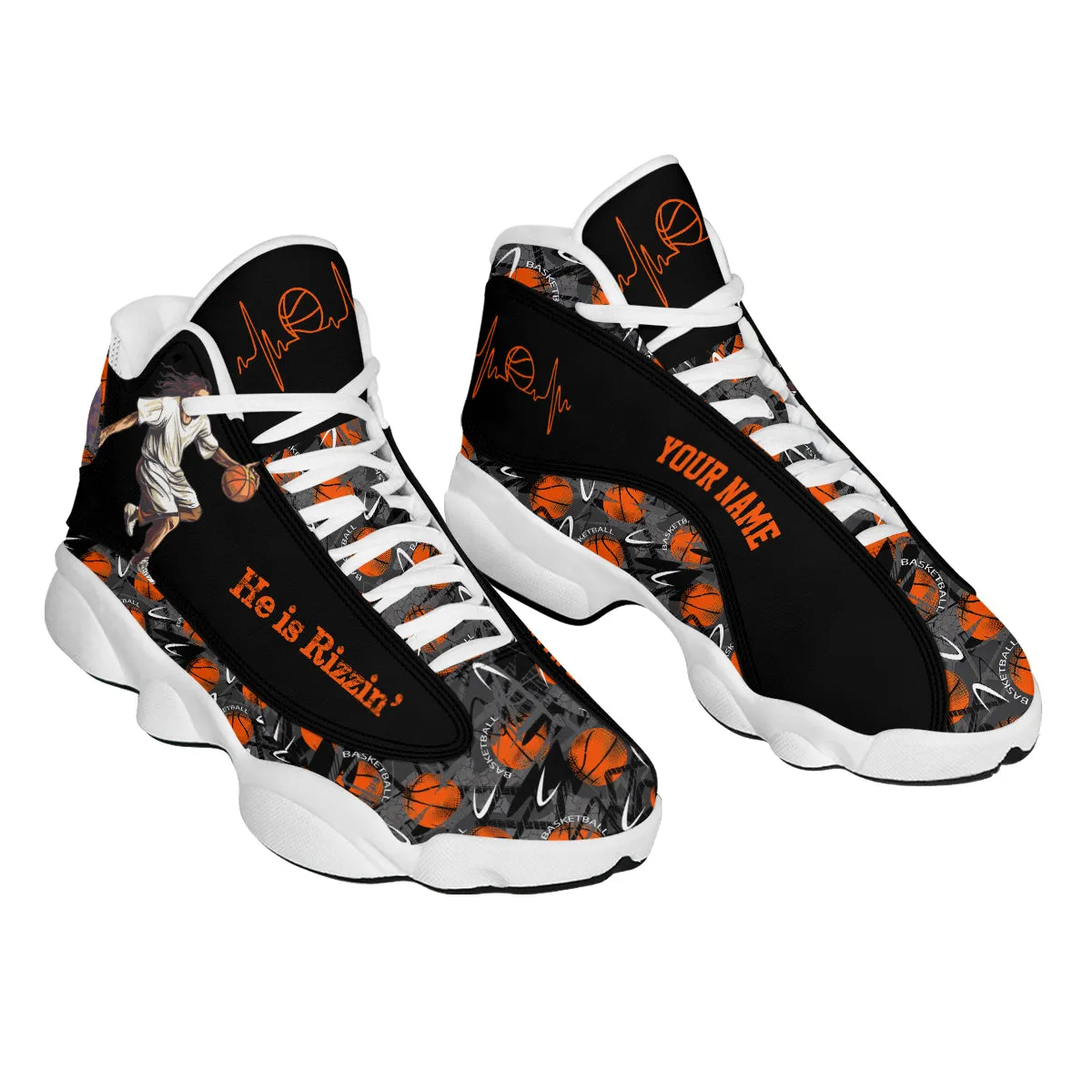 Teesdily | Jesus Basketball Customized Sport Shoes, Jesus He Is Rizzin Shoes, Basketball Pattern Shoes, Basketball Player Unisex Basketball Shoes