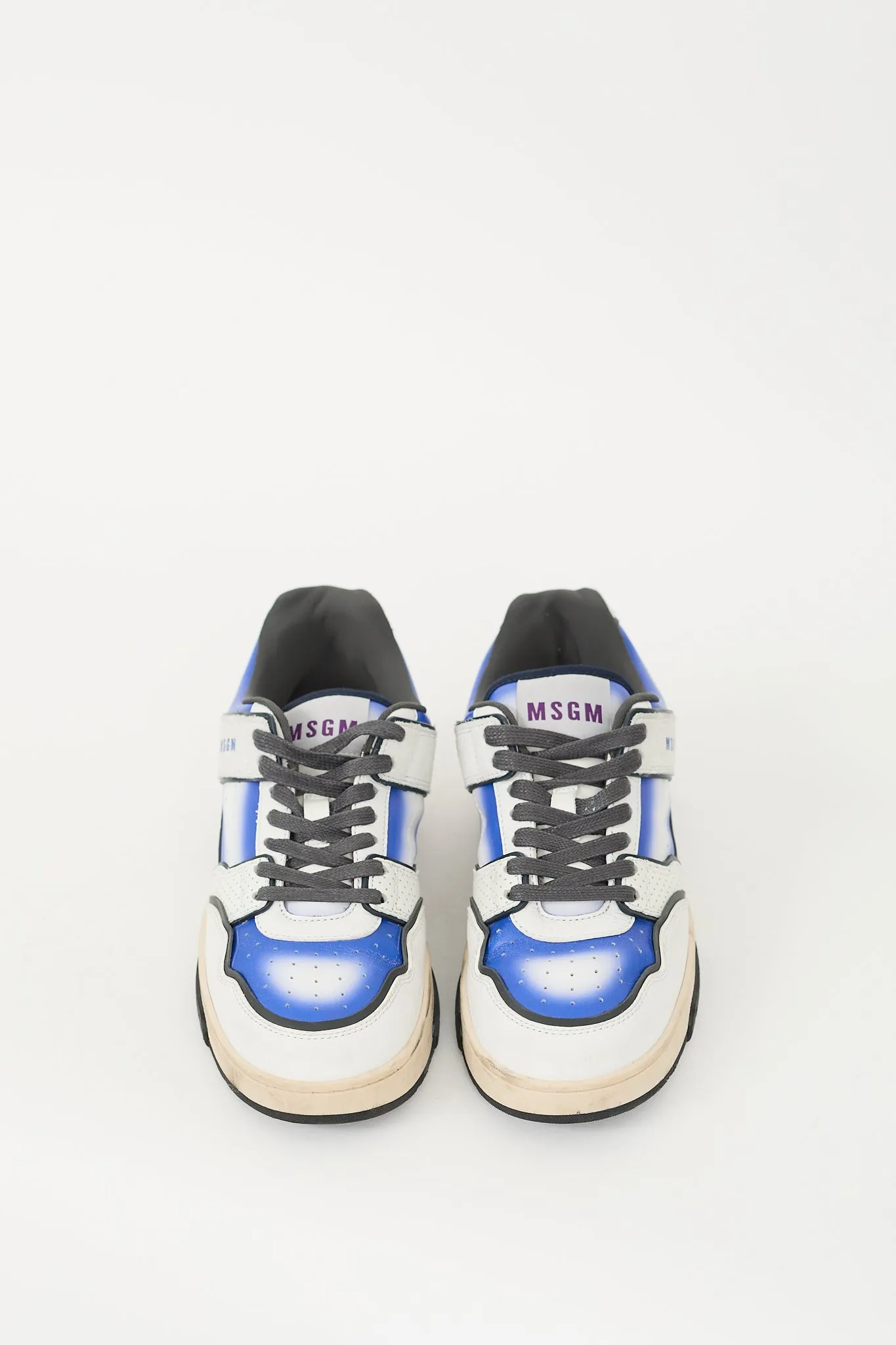 White & Blue Leather Basketball Gradient Sneaker