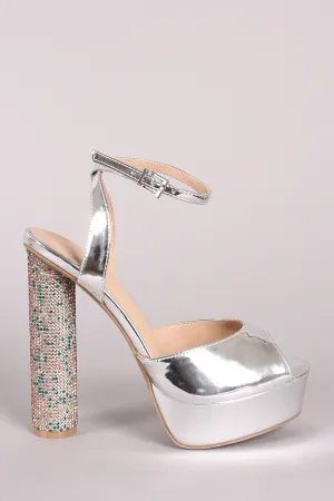 Wild Diva Lounge Ankle Strap Patent Rhinestone Cylindrical-Heel