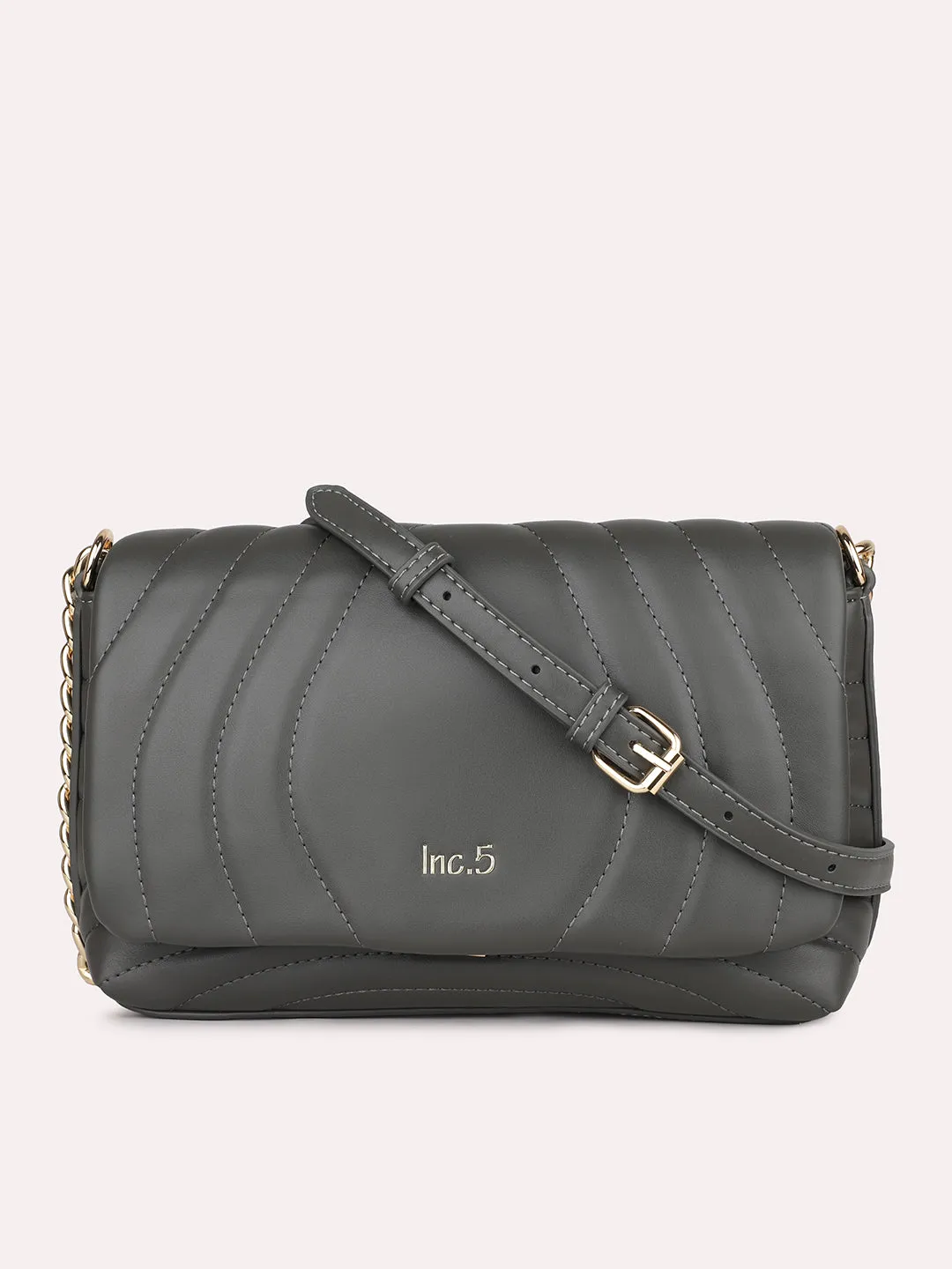 Women Grey Solid Quilted Textured Sling Bag