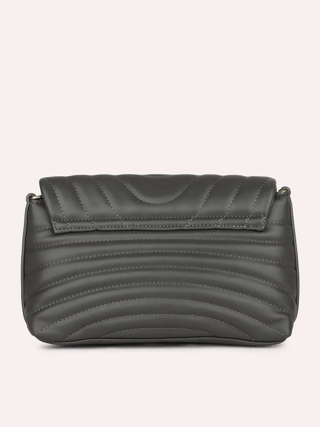 Women Grey Solid Quilted Textured Sling Bag