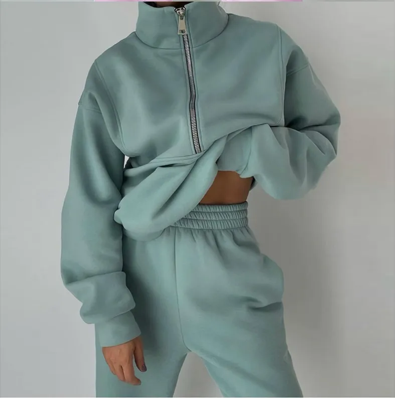 Women's Tracksuit Solid Hooded Sport Suit